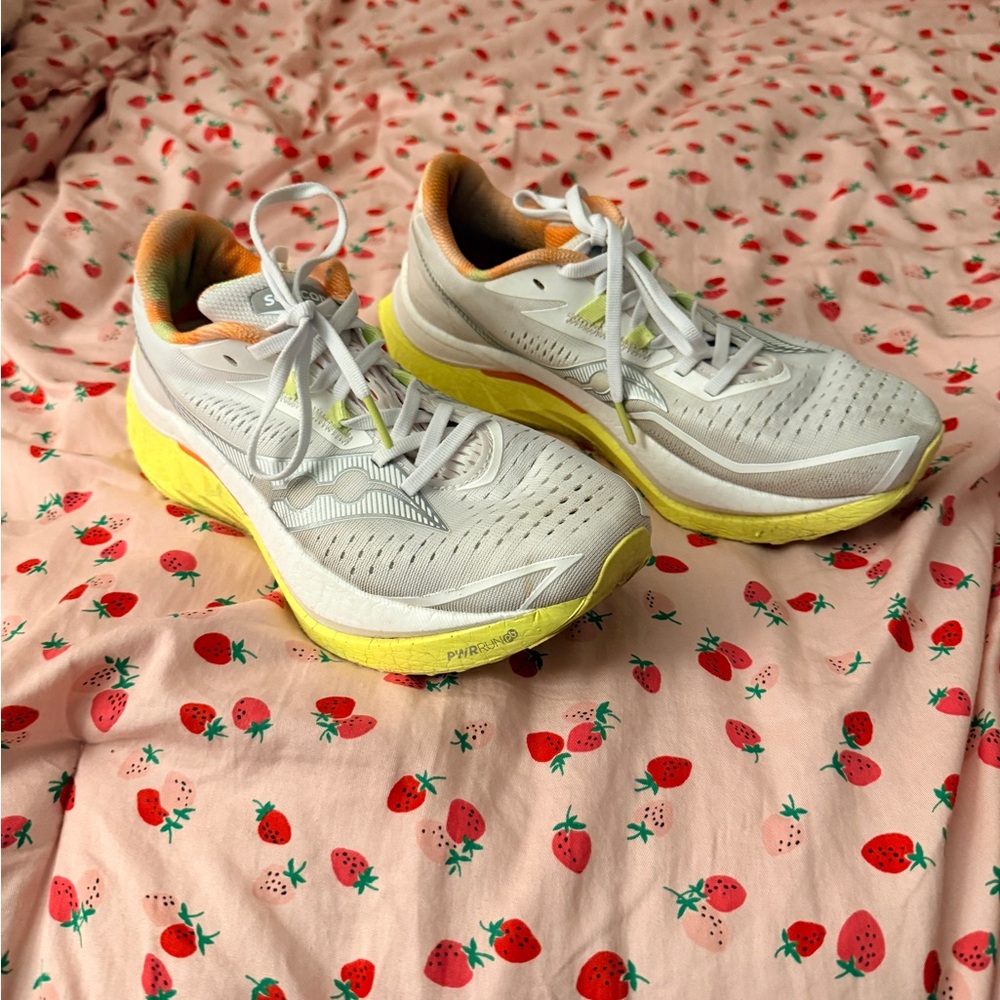 Saucony White and Yellow Athletic Shoes